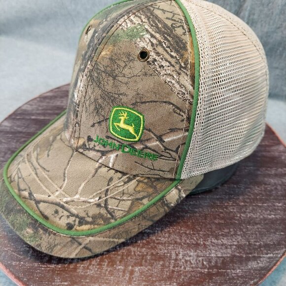 John Deere Camo Trucker Hat W/ Mesh Back Adjustable Strap Unisex Outdoor Cap - Picture 2 of 11